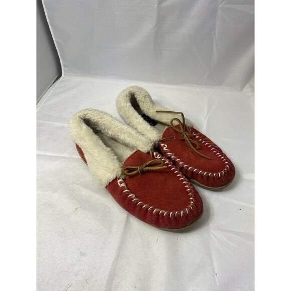 Clarks Women's Slipper Sz. 7M Suede With Faux Shearling in Medium Red - Picture 1 of 8